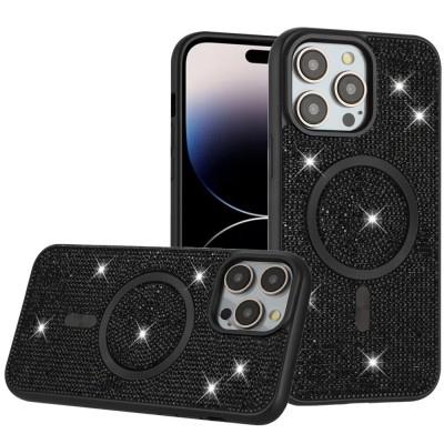 For iPhone 16 Pro Max 6.9 inch Epoxy Glitter Shimmer [Magnetic Circle] Hybrid Case - Black