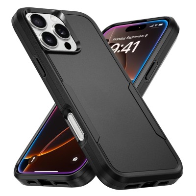 For iPhone 16 Pro Max 6.9 inch Exquisite Tough Shockproof Hybrid Case Cover - Black