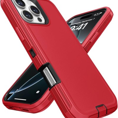 For iPhone 16 Pro Max 6.9 inch Exquisite Tough Shockproof Hybrid Case Cover - Red
