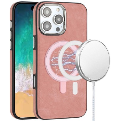 For iPhone 16 Pro Max 6.9 inch Fashion PU Vegan Chrome Edged Case Cover - Pink