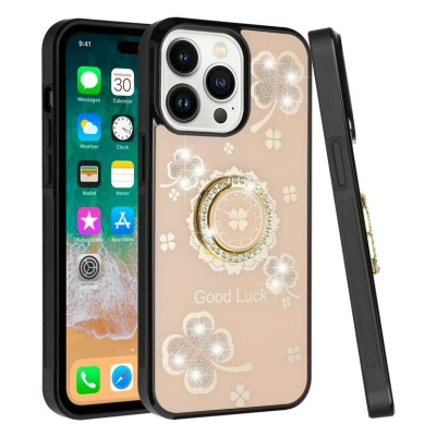 For iPhone 16 Pro Max 6.9 inch Floral Full Diamond Bling Case Cover - Gold