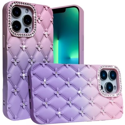 For iPhone 16 Pro Max 6.9 inch Floral Full Diamond Bling Case Cover - Purple