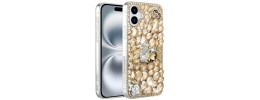 For iPhone 16 Pro Max 6.9 inch Full Diamond with Ornaments Hard TPU Case Cover - Gold Swan Crown Pearl