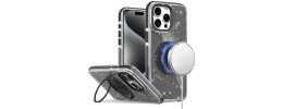 For iPhone 16 Pro Max 6.9 inch Glitz HQ Shimmer Glitter [Magnetic Ring Circle] with 360 degree Rotational Ring Kickstand Tough Hybrid Case - Black