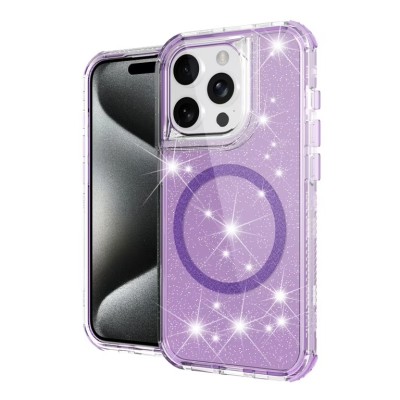 For iPhone 16 Pro Max 6.9 inch Glitz HQ Shimmer Glitter [Magnetic Ring Circle] with 360 degree Rotational Ring Kickstand Tough Hybrid Case - Purple
