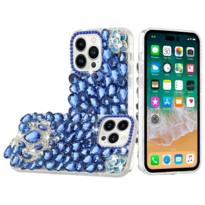 For iPhone 16 Pro Max 6.9 inch Jewel Full Diamond Bling Case Cover - Blue