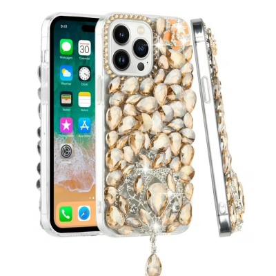 For iPhone 16 Pro Max 6.9 inch Jewel Full Diamond Bling Case Cover - Gold