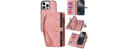 For iPhone 16 Pro Max 6.9 inch Jewel Wallet Design with Stitched PU Leather ID Card Money Holder Zipper Case - Pink