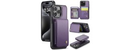 For iPhone 16 Pro Max 6.9 inch Jewel Wallet Design with Stitched PU Leather ID Card Money Holder Zipper Case - Purple