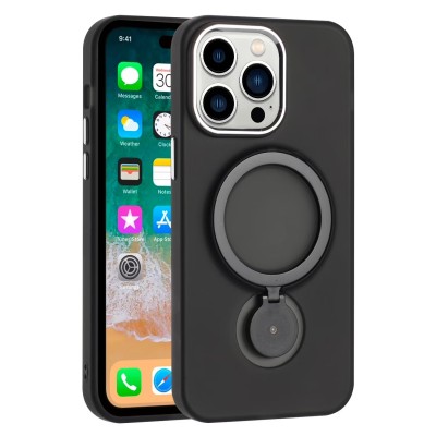 For iPhone 16 Pro Max 6.9 inch Loop Hybrid with [Magnetic Ring Circle] 360 degrees Rotational Kickstand Case Cover - Black