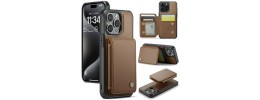 For iPhone 16 Pro Max 6.9 inch Luxury Wallet Card ID Zipper Money Holder Case Cover - Brown