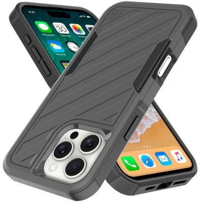For iPhone 16 Pro Max 6.9 inch METKASE Noble lined shockproof dual layer hybrid in Slide-Out Package - Grey/Black