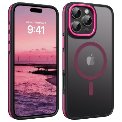 For iPhone 16 Pro Max 6.9 inch METKASE Noble lined shockproof dual layer hybrid in Slide-Out Package - Hot Pink/Black