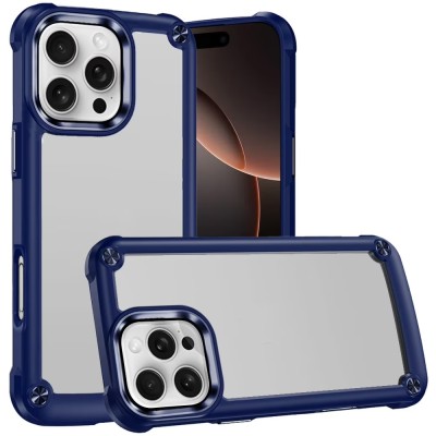For iPhone 16 Pro Max 6.9 inch METKASE Ultimate CaseX Transparent Hybrid Case with Metal Buttons And Camera Edges in Slide-Out Package - Blue