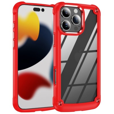 For iPhone 16 Pro Max 6.9 inch METKASE Ultimate CaseX Transparent Hybrid Case with Metal Buttons And Camera Edges in Slide-Out Package - Red