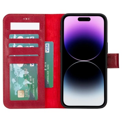 For iPhone 16 Pro Max 6.9 inch METKASE Wallet Premium PU Vegan Leather ID Card Money Holder with Magnetic Closure in Slide-Out Package - Red
