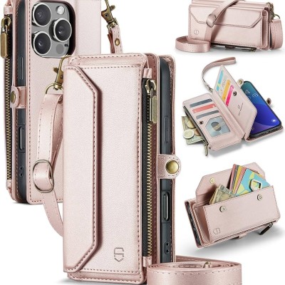 For iPhone 16 Pro Max 6.9 inch METKASE Wallet Premium PU Vegan Leather ID Card Money Holder with Magnetic Closure in Slide-Out Package - Rose Gold
