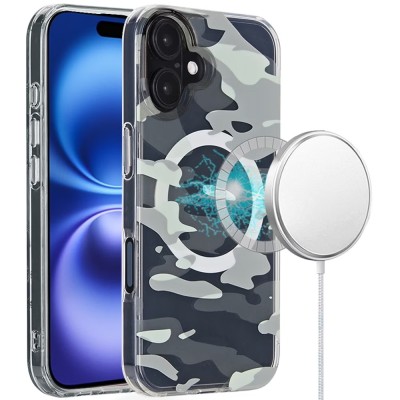 For iPhone 16 Pro Max 6.9 inch Magnetic Double Layer IMD Design Case - Green Camo