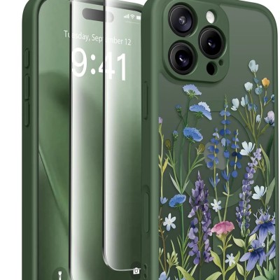 For iPhone 16 Pro Max 6.9 inch Magnetic Double Layer IMD Design Case - Green Floral