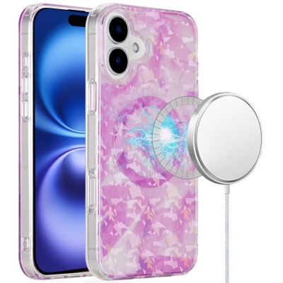 For iPhone 16 Pro Max 6.9 inch Magnetic Double Layer IMD Design Case - Pink Holographic