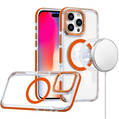 For iPhone 16 Pro Max 6.9 inch Magnetic Glitter Epoxy Transparent Hybrid - Orange