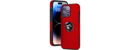 For iPhone 16 Pro Max 6.9 inch Magnetic Ring Circle Camera Cap KickStand Hybrid UV Paint Matte Finish Case - Red