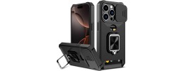 For iPhone 16 Pro Max 6.9 inch Magnetic Ring Stand Classic Design FULL Camera Protection Hybrid Case - Black