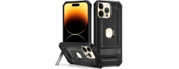 For iPhone 16 Pro Max 6.9 inch Metal CD Pattern Matte Finished Hybrid with Rotational Ring [Car Mount Friendly] Case - Black