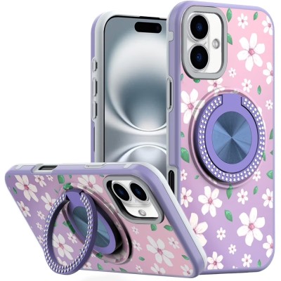 For iPhone 16 Pro Max 6.9 inch Metal Diamond CD Pattern Design  Matte Finished Hybrid with Rotational Ring [Car Mount Friendly]  Case - 2