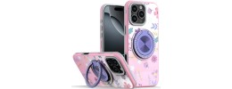 For iPhone 16 Pro Max 6.9 inch Metal Diamond CD Pattern Design Matte Finished Hybrid with Rotational Ring [Car Mount Friendly] Case - 6