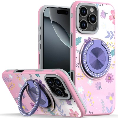 For iPhone 16 Pro Max 6.9 inch Metal Diamond CD Pattern Design Matte Finished Hybrid with Rotational Ring [Car Mount Friendly] Case - 6