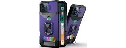 For iPhone 16 Pro Max 6.9 inch Multi-Functional Card Magnetic Ring Stand Hybrid Camera Case Cover - Dark Purple