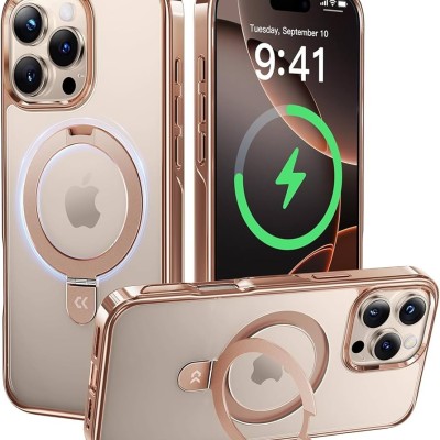 For iPhone 16 Pro Max 6.9 inch OPTIMUM Magnetic Ring Stand Hybrid Case Cover - Rose Gold