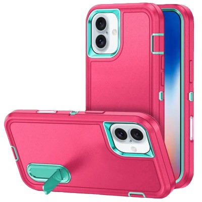 For iPhone 16 Pro Max 6.9 inch PEAK 3in1 Toughest Hybrid with Stand Cover Case - Teal/Hot Pink