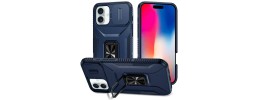 For iPhone 16 Pro Max 6.9 inch Push Mount Friendly Camera Protective [Ring Stand] Hybrid Case - Dark Blue
