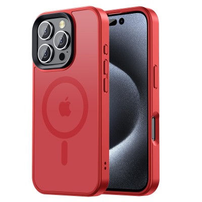 For iPhone 16 Pro Max 6.9 inch Push Mount Friendly Camera Protective [Ring Stand] Hybrid Case - Red