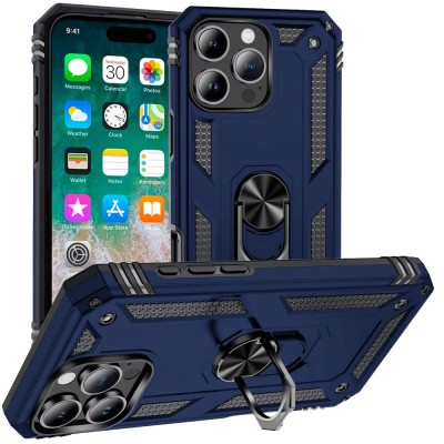 For iPhone 16 Pro Max 6.9 inch Ring Magnetic Kickstand Hybrid Case Cover - Blue