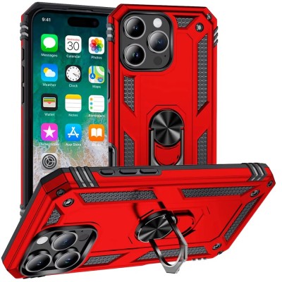 For iPhone 16 Pro Max 6.9 inch Ring Magnetic Kickstand Hybrid Case Cover - Red