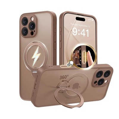 For iPhone 16 Pro Max 6.9 inch Ring Magnetic Kickstand Hybrid Case Cover - Rose Gold