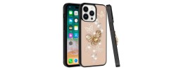 For iPhone 16 Pro Max 6.9 inch SPLENDID Diamond Glitter Ornaments Engraving Case Cover - Enchanted Butterfly Gold
