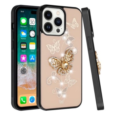 For iPhone 16 Pro Max 6.9 inch SPLENDID Diamond Glitter Ornaments Engraving Case Cover - Enchanted Butterfly Gold