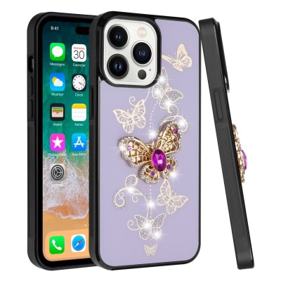 For iPhone 16 Pro Max 6.9 inch SPLENDID Diamond Glitter Ornaments Engraving Case Cover - Enchanted Butterfly Purple