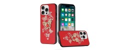 For iPhone 16 Pro Max 6.9 inch SPLENDID Diamond Glitter Ornaments Engraving Case Cover - Enchanted Butterfly Red