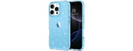 For iPhone 16 Pro Max 6.9 inch Smiling Glitter Ornament Bling With Ring Stand Hybrid Case Cover - Blue