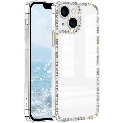 For iPhone 16 Pro Max 6.9 inch Smiling Glitter Ornament Bling With Ring Stand Hybrid Case Cover - White