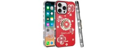 For iPhone 16 Pro Max 6.9 inch Splendid Glitter with Diamonds All Around Edges Ring Stand Case Cover - Red