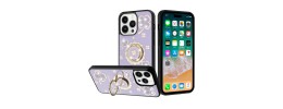 For iPhone 16 Pro Max 6.9 inch Stick-On Embedded Glass Diamonds of Colorful Floral Arrangement HQ Hybrid Case - Purple