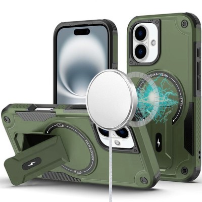 For iPhone 16 Pro Max 6.9 inch Sturdy Bracket Kickstand Magnetic Hybrid - Midnight Green