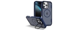 For iPhone 16 Pro Max 6.9 inch Utter Tough Metal Ring Movable Camera Window Hybrid Case Cover - Navy blue