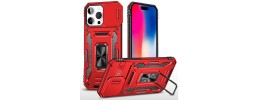 For iPhone 16 Pro Max 6.9 inch Utter Tough Metal Ring Movable Camera Window Hybrid Case Cover - Red
